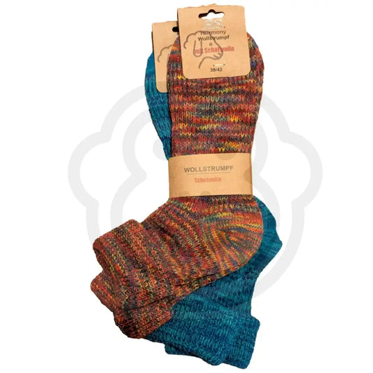 Chaussettes en laine tricotage grand mère 39/42 / Bleu/rouille