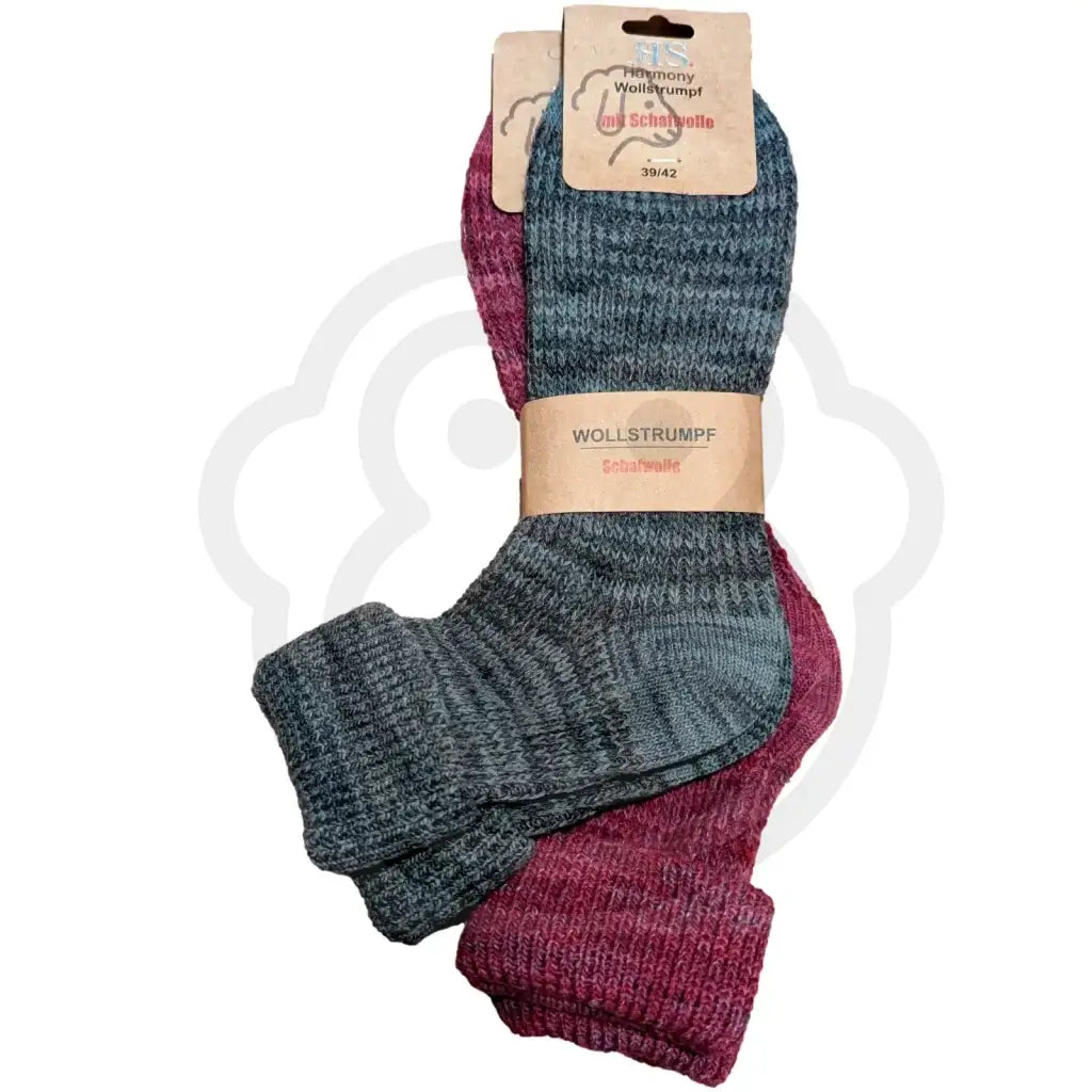 Chaussettes en laine tricotage grand mère 39/42 / Gris/bordeaux