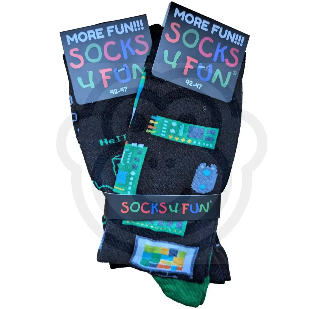 Chaussettes motif informatique noires fantaisie avec motifs d’ordinateurs et circuits imprimés, taille 42/47