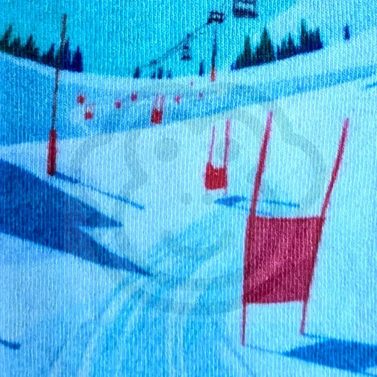 Chaussettes motif piste de ski montagne avec design coloré de télésièges en montagne enneigée.