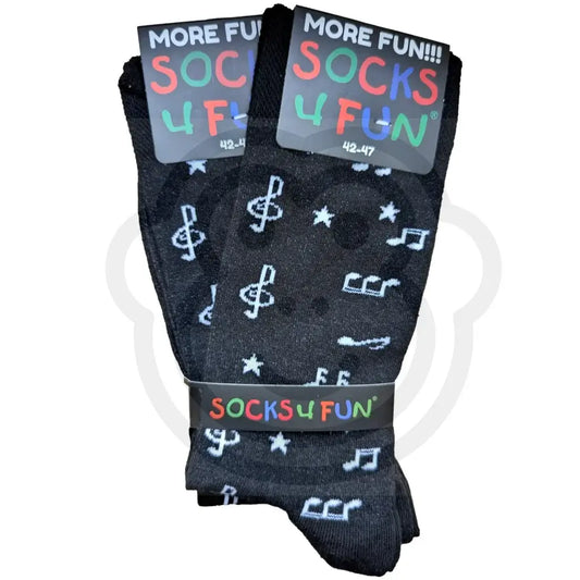 Chaussettes notes de musique - Lot de 2 paires avec motifs musicaux sur fond noir