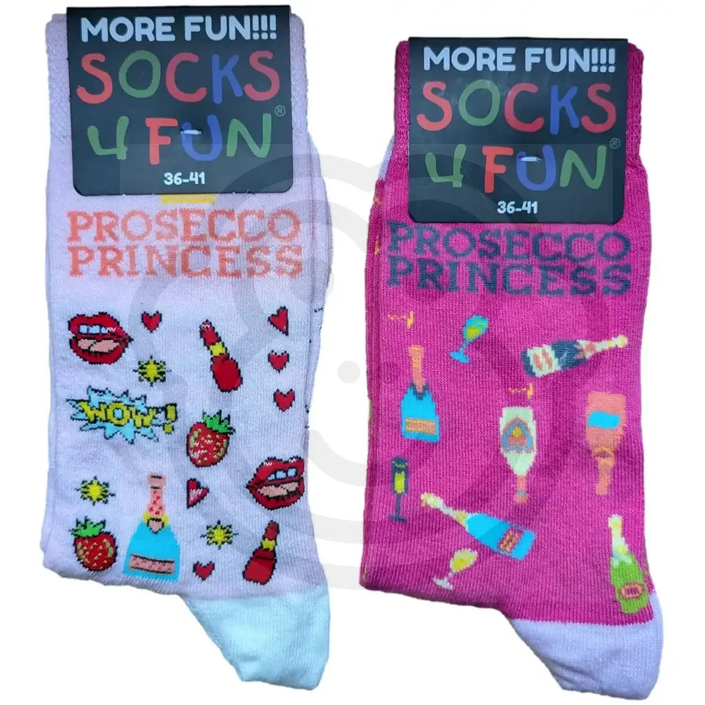 Chaussettes vin Prosecco Princess pour femme, motifs bouteilles, cœurs et émotions, taille 36/41