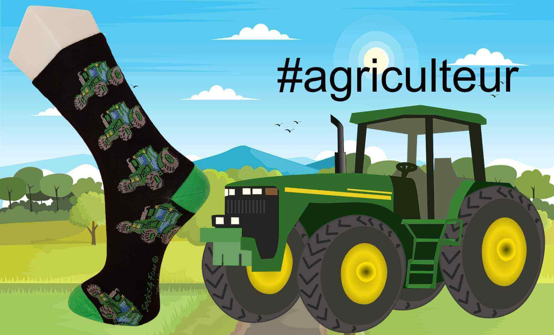 Chaussettes agriculture avec des tracteurs tricotés sur des chaussettes fantaisie à offrir aux agriculteurs
