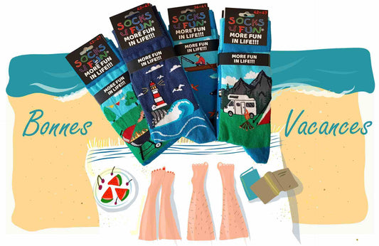 Chaussettes spéciales pour les vacances d'été sur la plage, à la mer, au camping, autour du barbecue et à la pêche