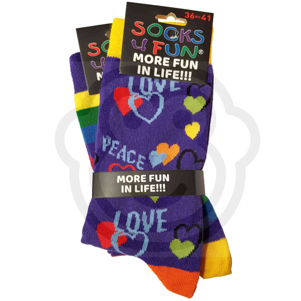 Chaussettes amour arc en ciel motifs colorés lot de 2 paires mixte