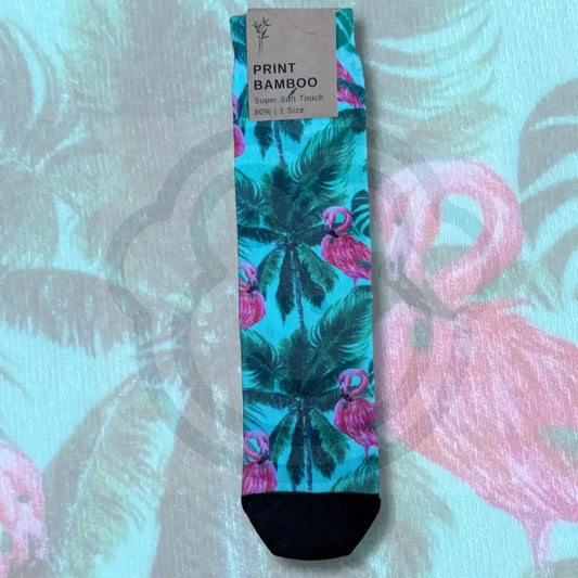 Chaussettes flamants roses bambou imprimé avec des feuillages