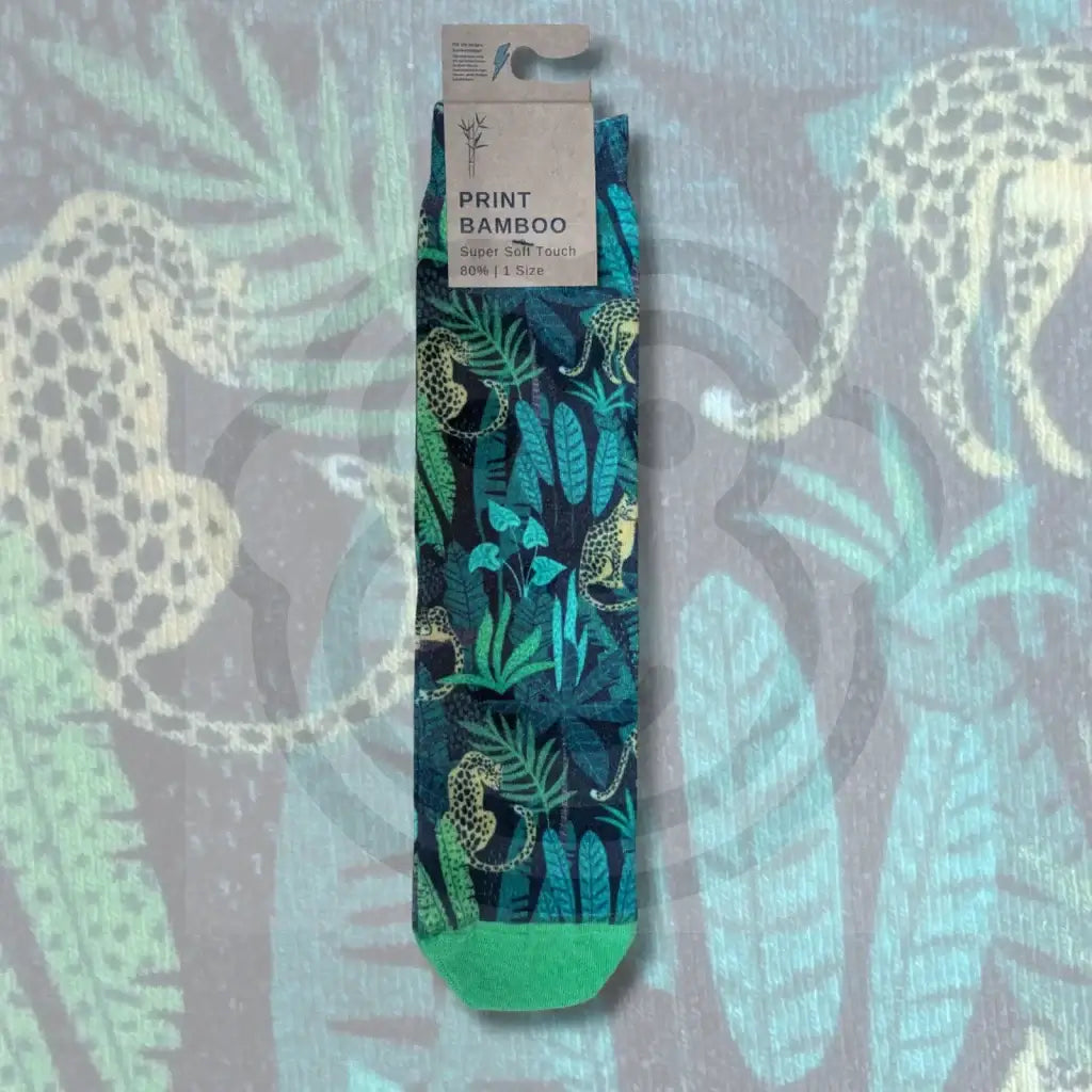 Chaussettes bambou imprimées – Jungle tropicale Léopard Feuillage 36/41