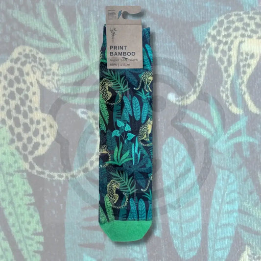 Chaussettes bambou imprimées – Jungle tropicale Léopard Feuillage 36/41