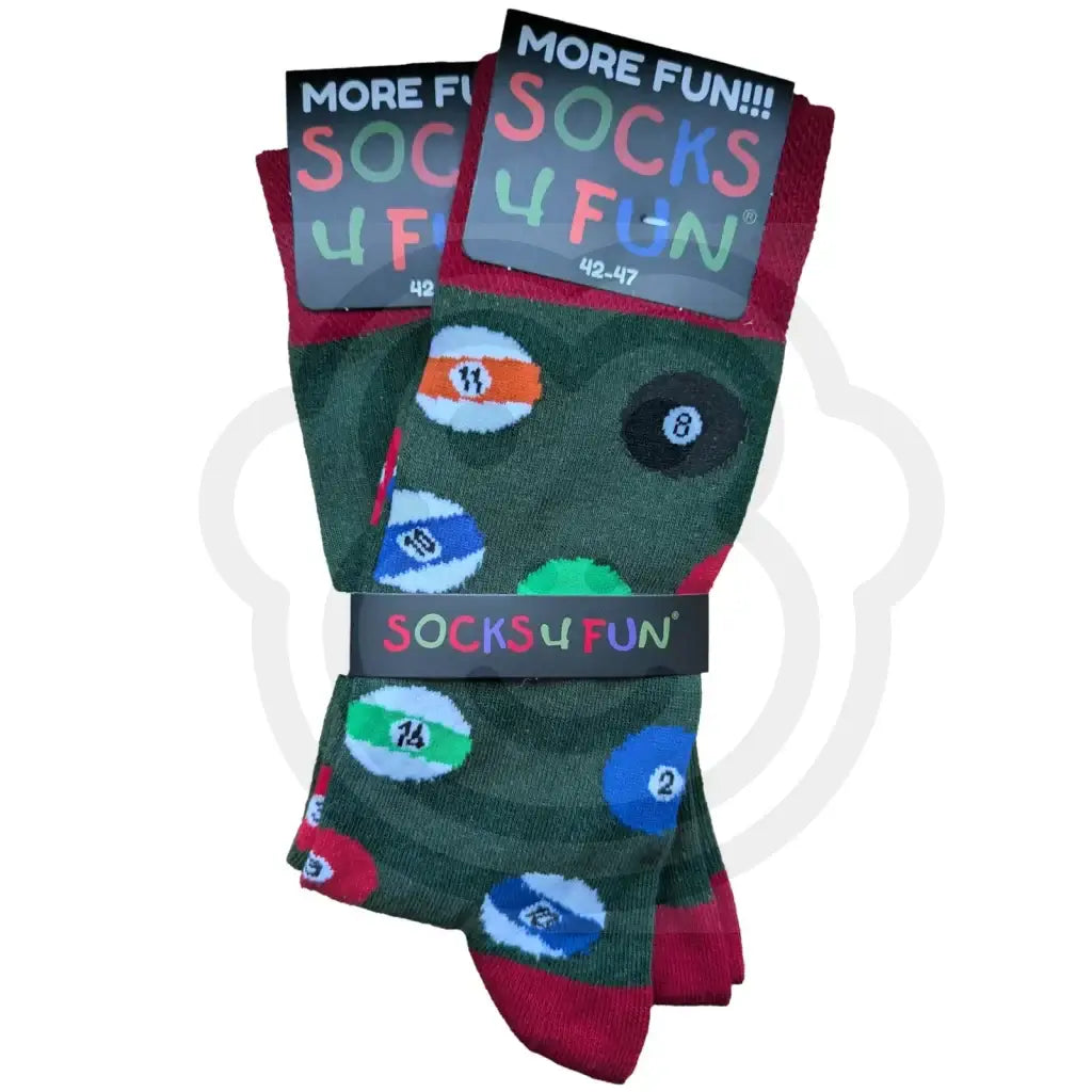 Chaussettes boules de billard fantaisie colorées sur fond vert, taille 42/47, modèle mixte