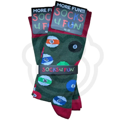 Chaussettes boules de billard fantaisie colorées sur fond vert, taille 42/47, modèle mixte