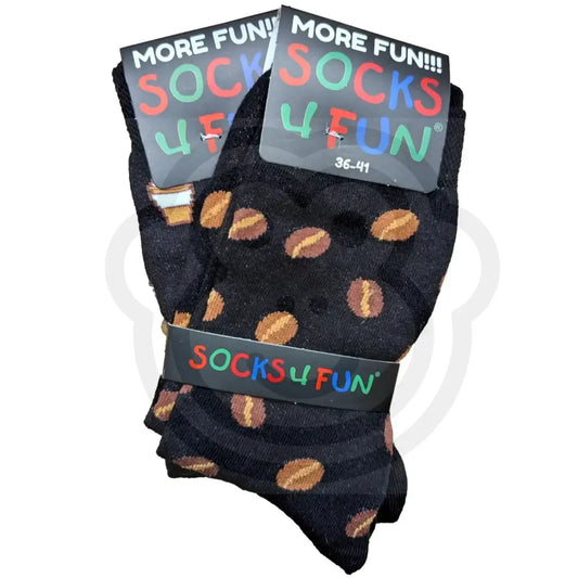 Chaussettes grains café et cafetières, noires, taille 36/41, modèle mixte homme femme