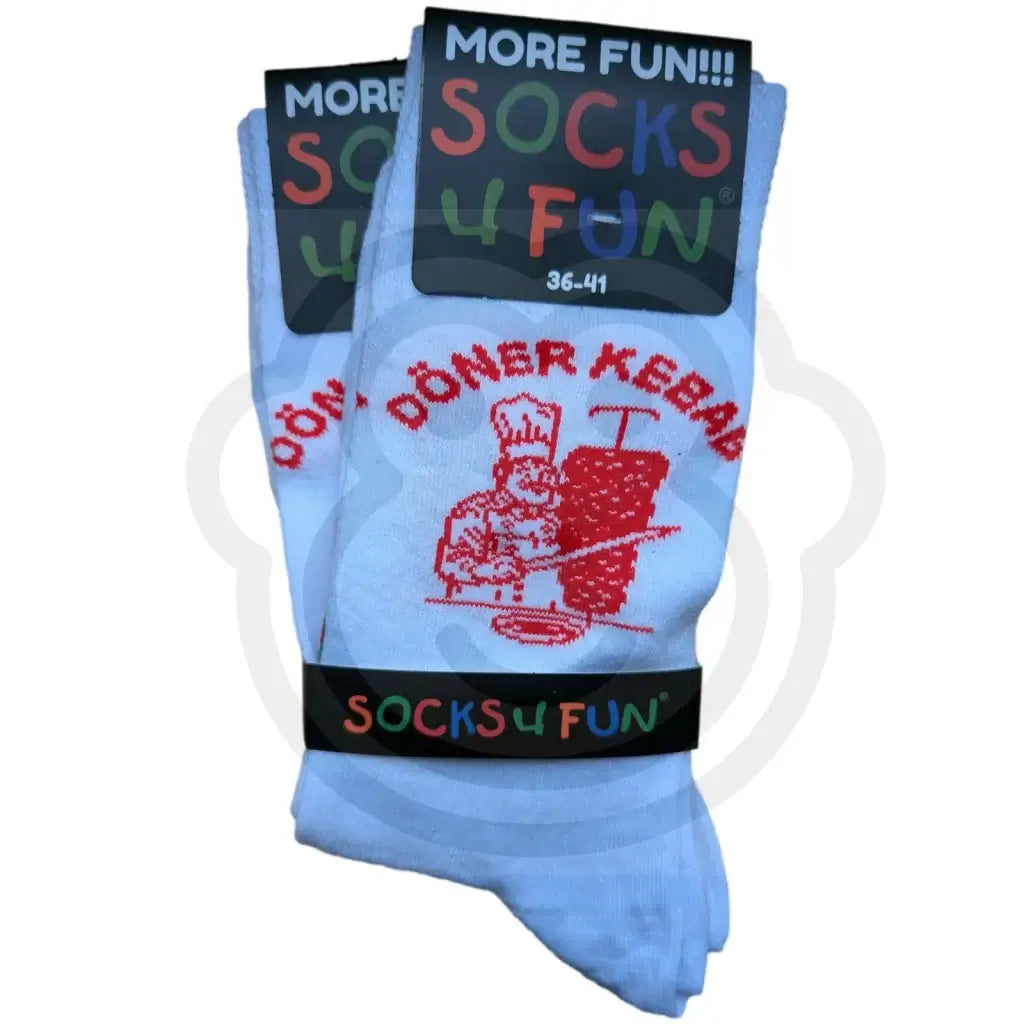 Chaussettes Doner Kebab blanches avec motif rouge chef grillade, taille 36/41