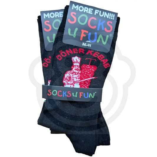 Chaussettes Doner Kebab noires avec motif rouge viande grillée et chef grillade, taille 36/41