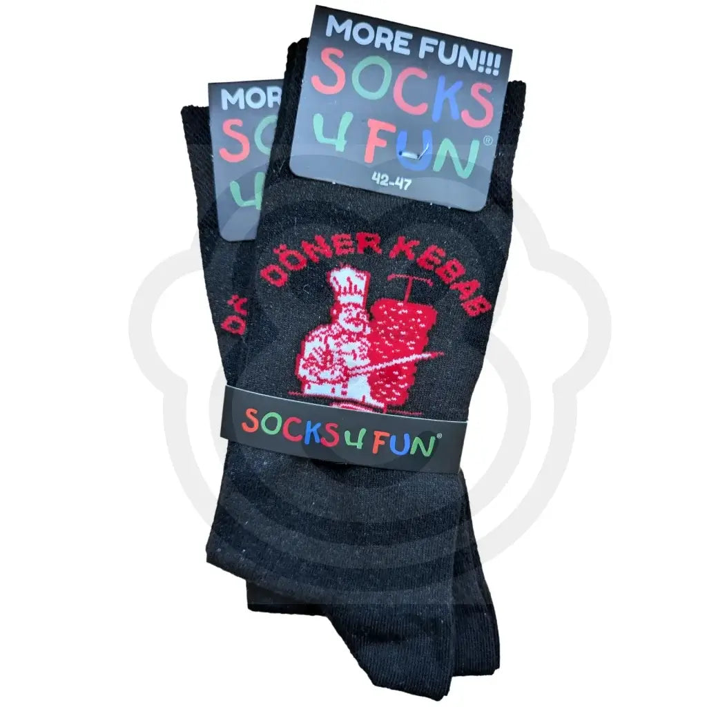 Chaussettes Doner Kebab noires fantaisie, garnitures colorées et cuistot, taille 42/47, modèle mixte