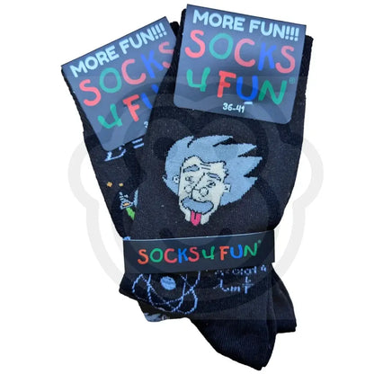 Chaussettes Einstein humour couleur noir avec des formules scientifiques E=mc², taille 42/47