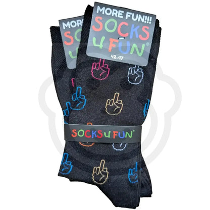 Chaussettes Emoji doigt noires avec motifs emoticone doigt levé multicolores, taille 42/47, modèle mixte homme femme