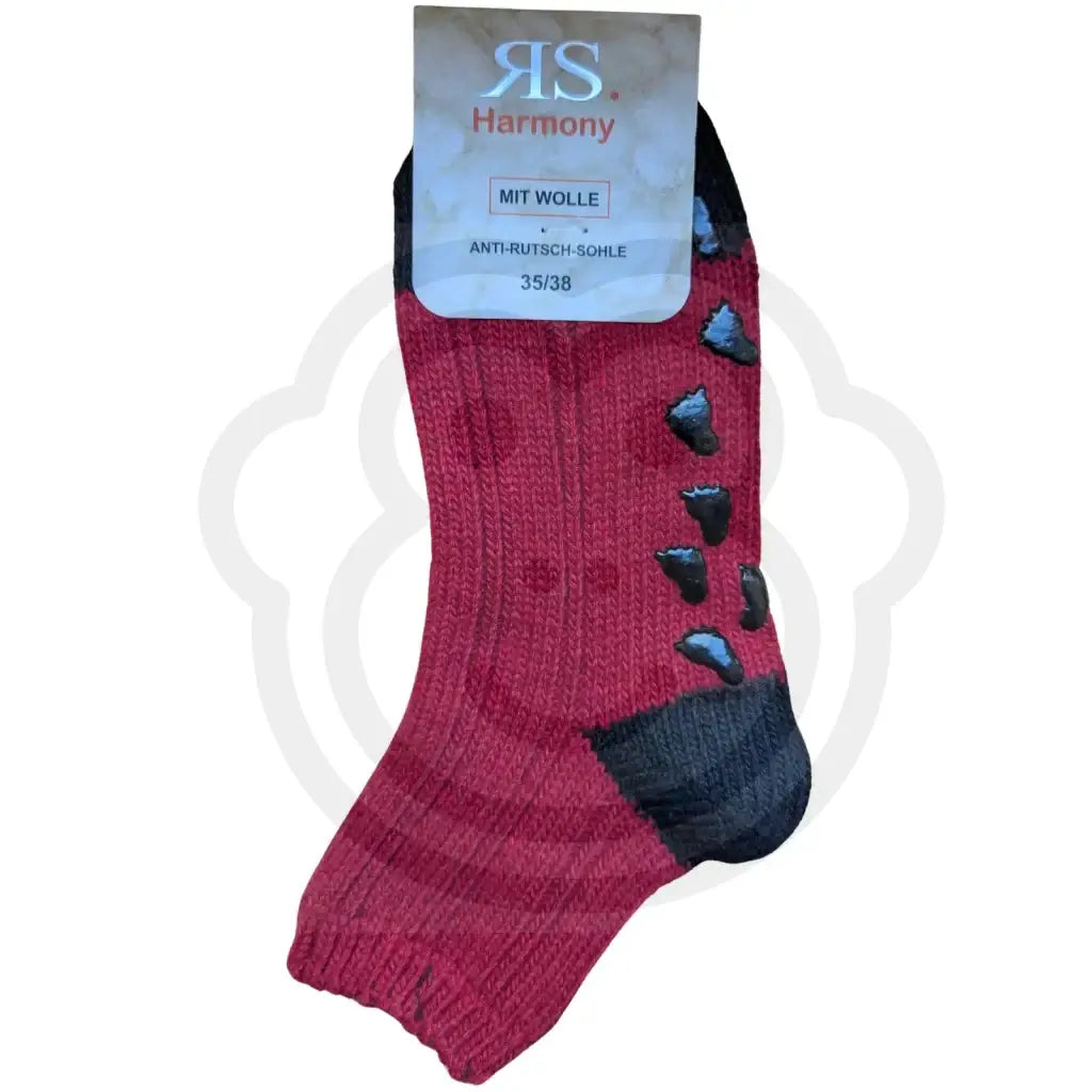 Chaussettes en laine grosses côtes antidérapantes bordeaux 35/38