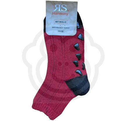 Chaussettes en laine grosses côtes antidérapantes bordeaux 35/38