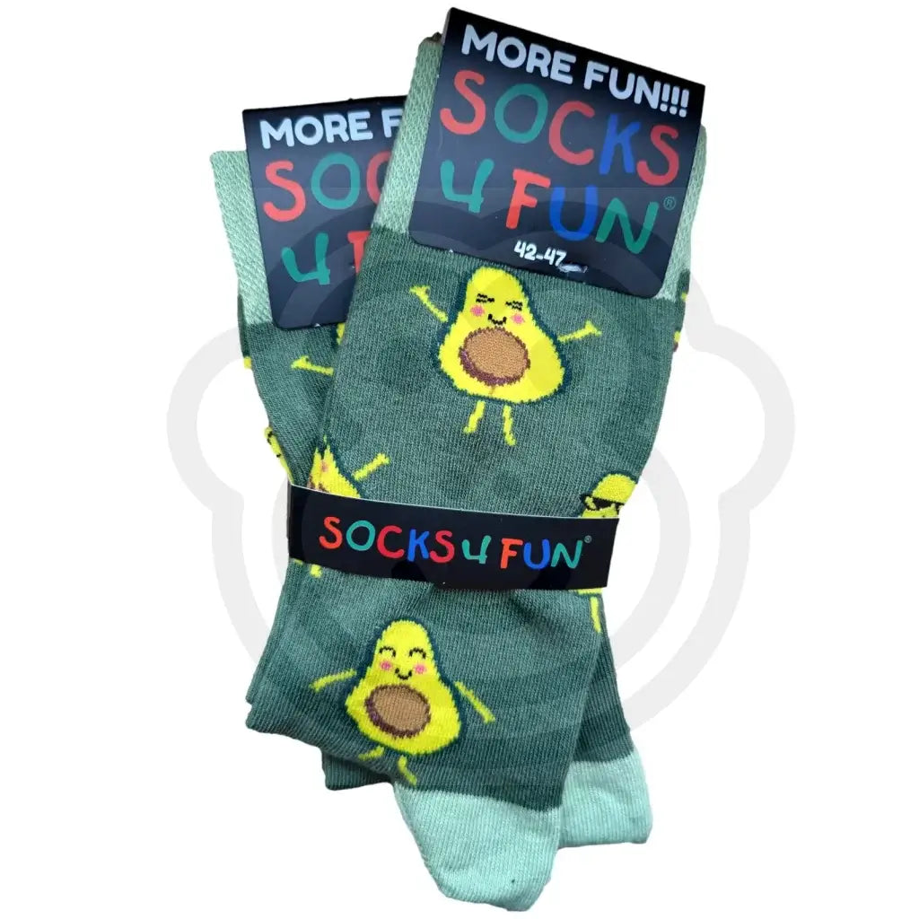 Chaussettes fantaisie avocats vertes avec motifs humoristiques souriants, taille 42/47, modèle mixte homme femme