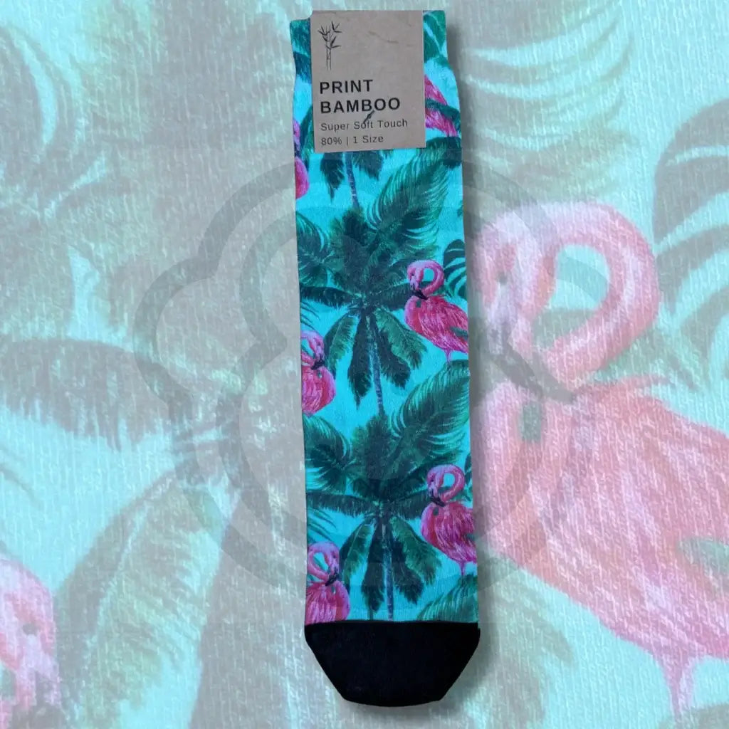 Chaussettes flamants roses bambou imprimé avec des feuillages