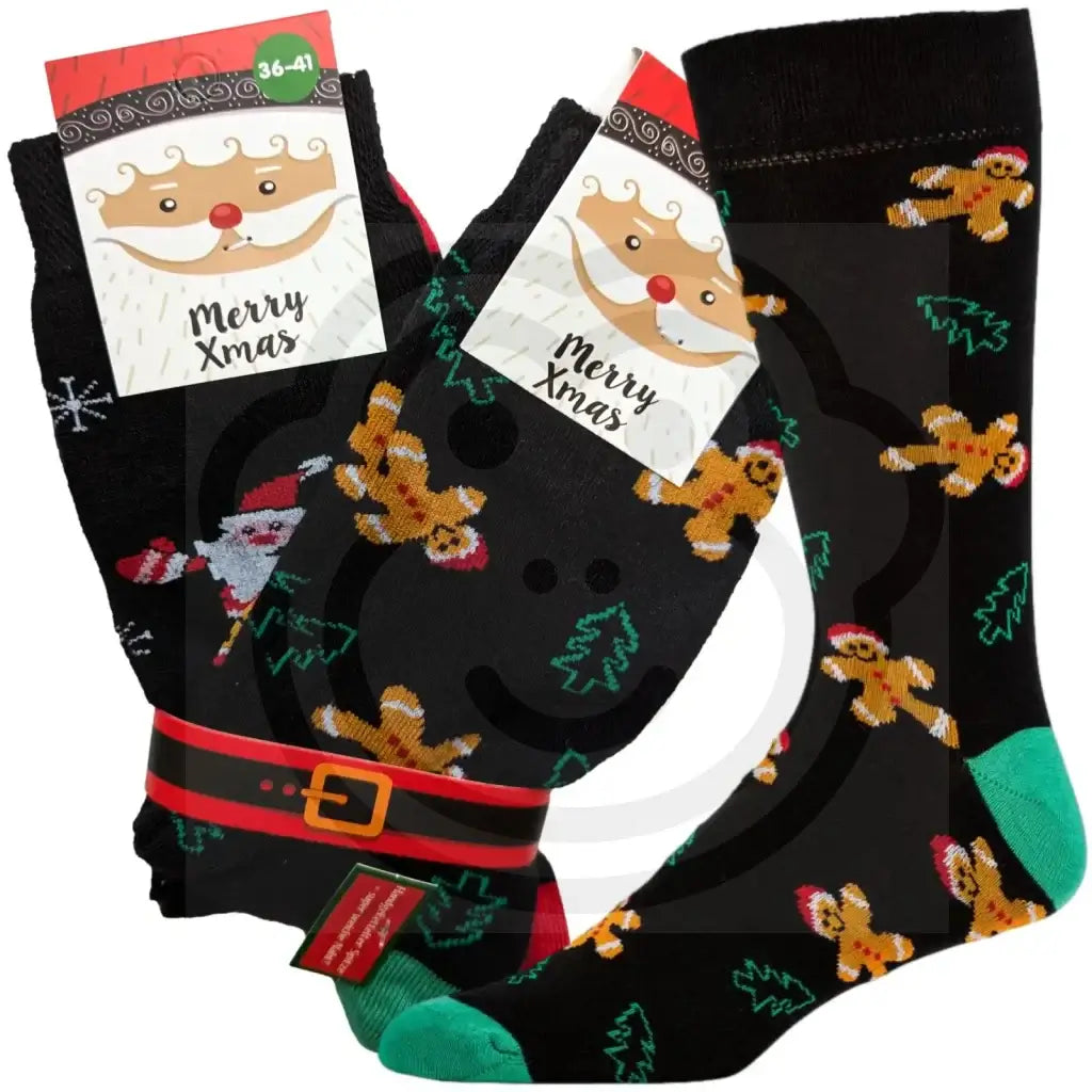 Chaussettes Ho Du Père Noël - 2 Paires Pain D’épice/Père / 36/41