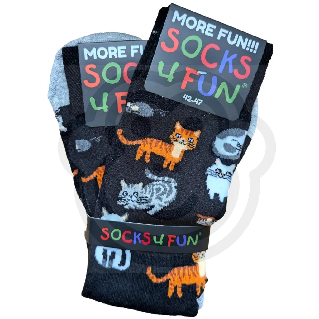 Chaussettes chat colorées avec dessins chats et souris, taille 42/47, homme et femme