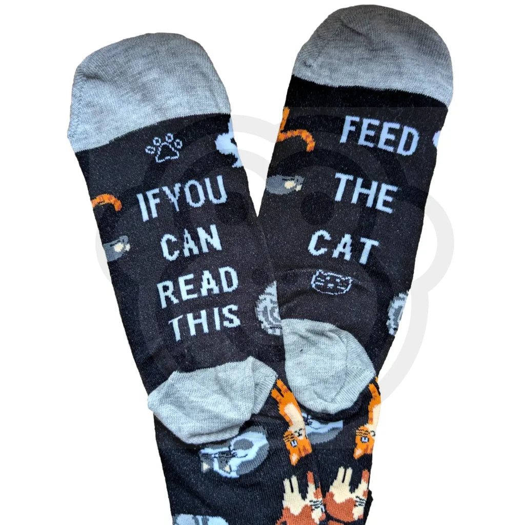 Chaussettes chat avec message humoristiques en semelles - Lot de 2 paires rigolotes
