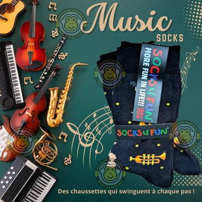 Chaussettes instruments de musique - Lot de 2 paires de chaussettes amusantes sur le thème musical.