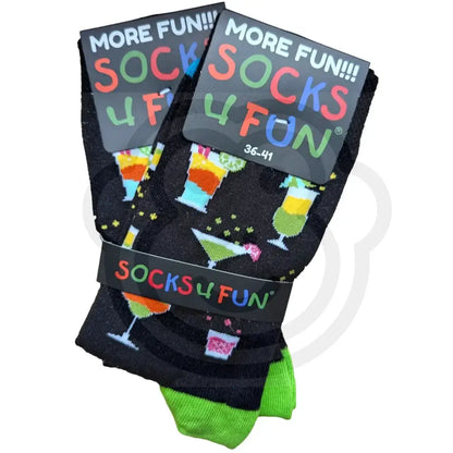 Chaussettes motif cocktails colorés fond noir, pour homme et femme, taille 36/41