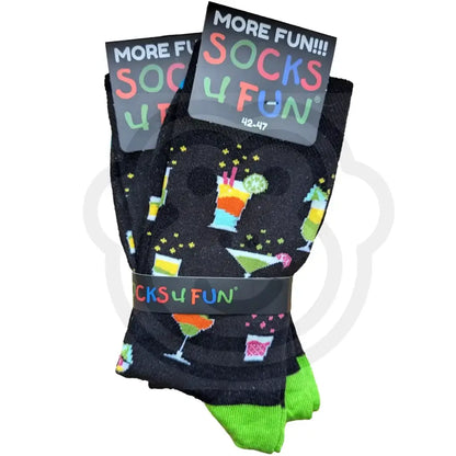 Chaussettes motif cocktails noires fantaisie avec verres à cocktails et boissons exotiques, taille 42/47