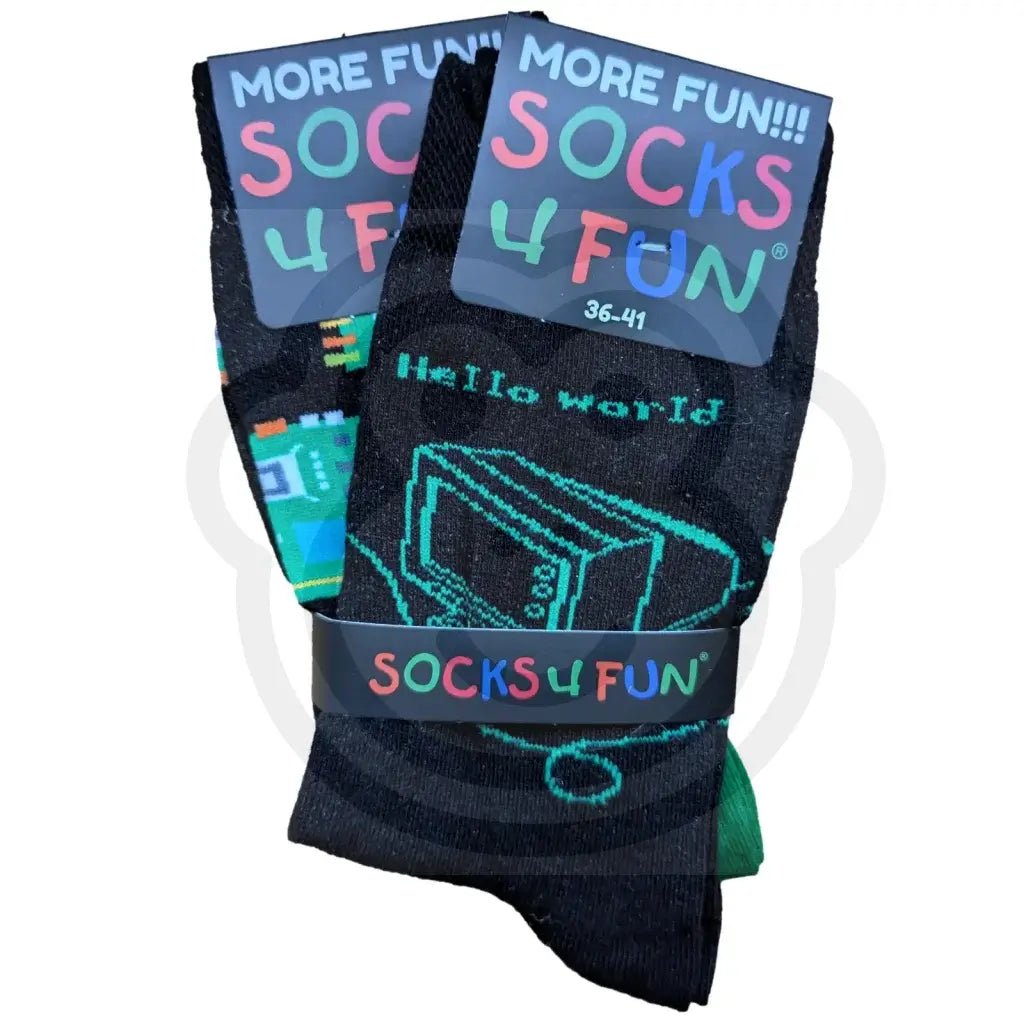Chaussettes motif informatique noires avec dessins d’ordinateurs et accessoires, taille 36/41, modèle mixte