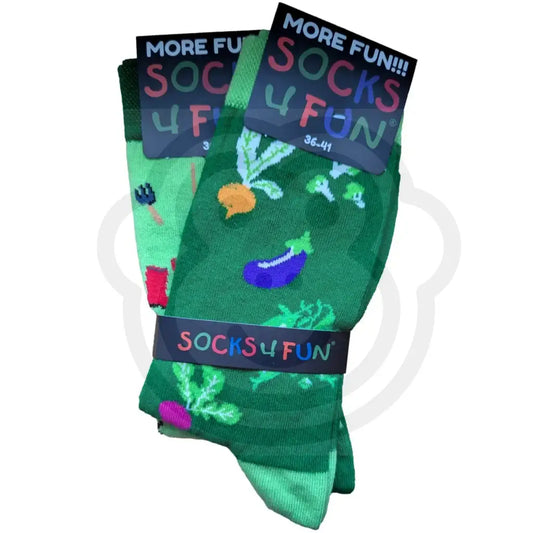 Chaussettes motif jardinage vertes avec motifs de légumes et outils de jardin, taille 36/41