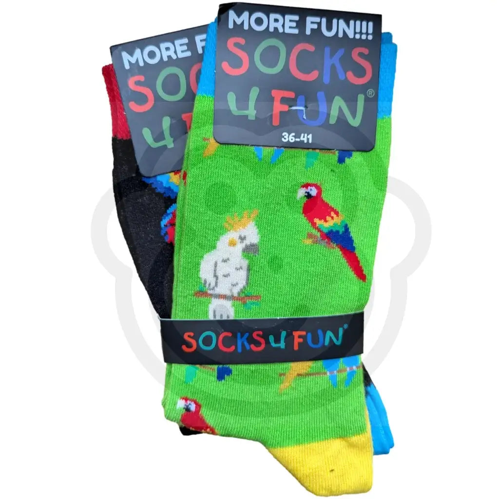 Chaussettes Perroquets et oiseaux exotiques colorésChaussettes perroquets oiseaux exotiques vertes et noires, taille 36/41, pour homme et femme