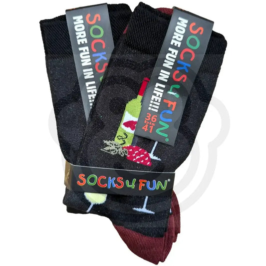 Chaussettes rigolotes cave verres et vins - Lot de 2 paires 36/41 Chaussettes bouteilles de vin