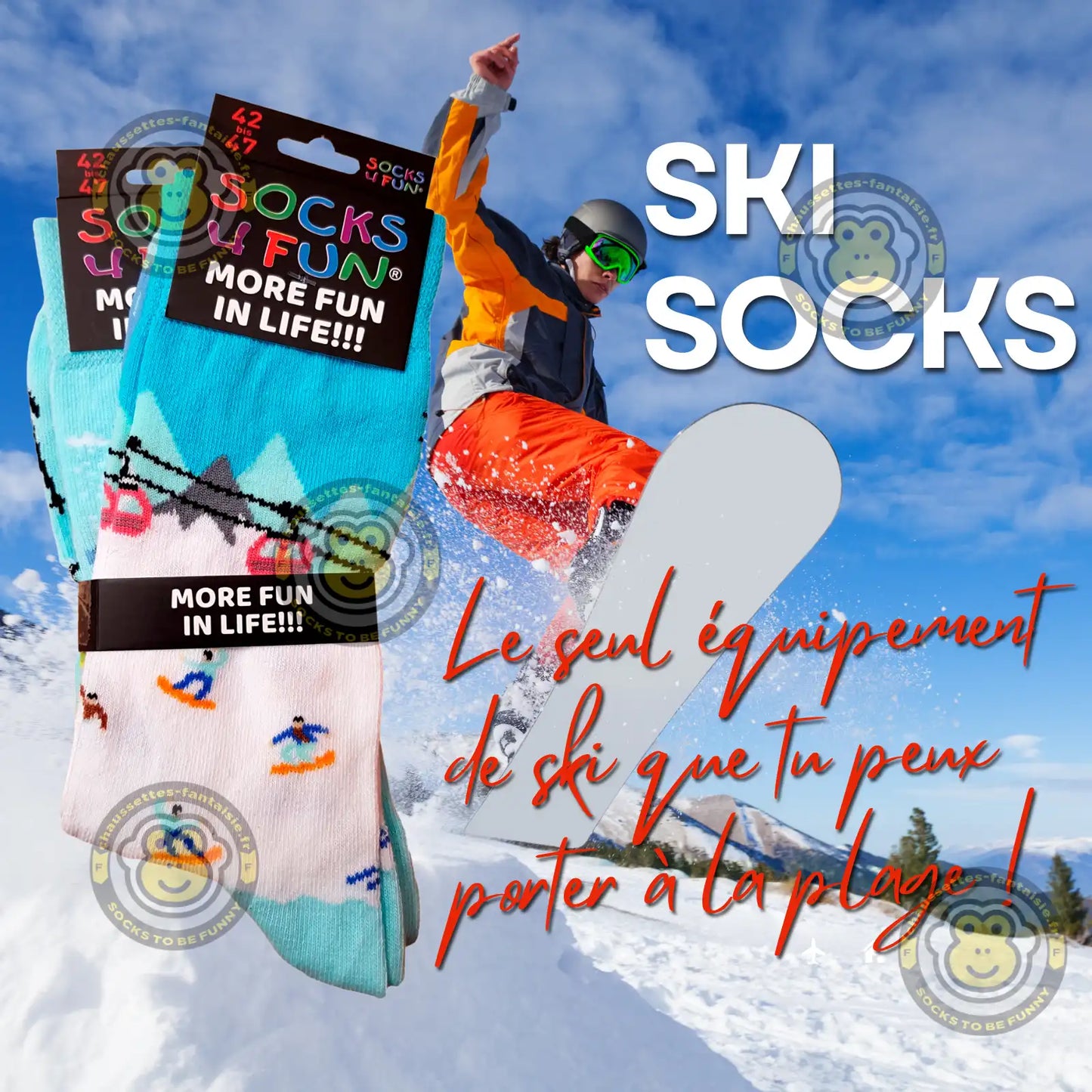 Chaussettes montagne et sports d'hiver - Lot de 2 paires
